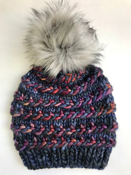 Candy Twist Hat - blues and purple/coral